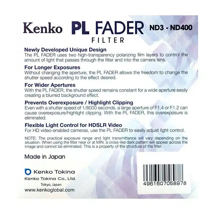 Kenko PL Fader Filter ND3-ND400 67mm - Image 3